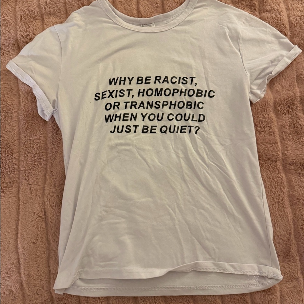 White Graphic T-Shirt with Bold Text